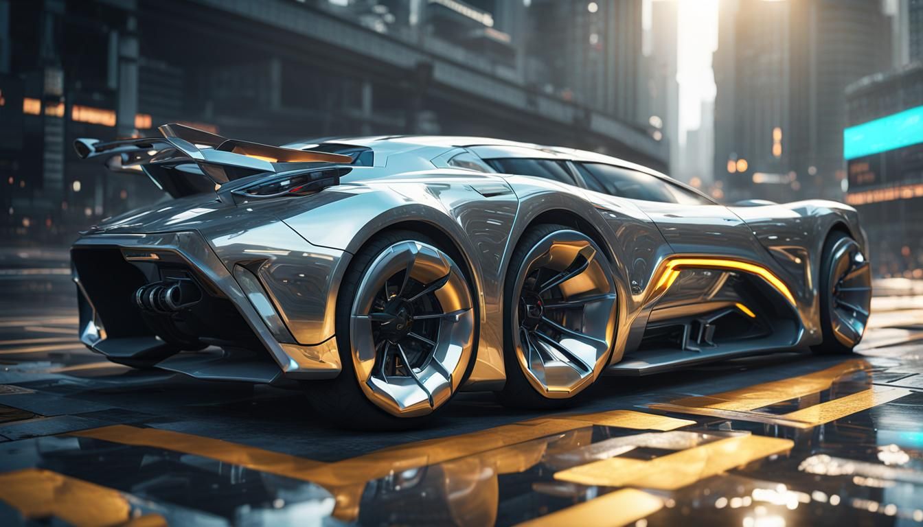 Futuristic Car in Polished Steel: 3D Game Art