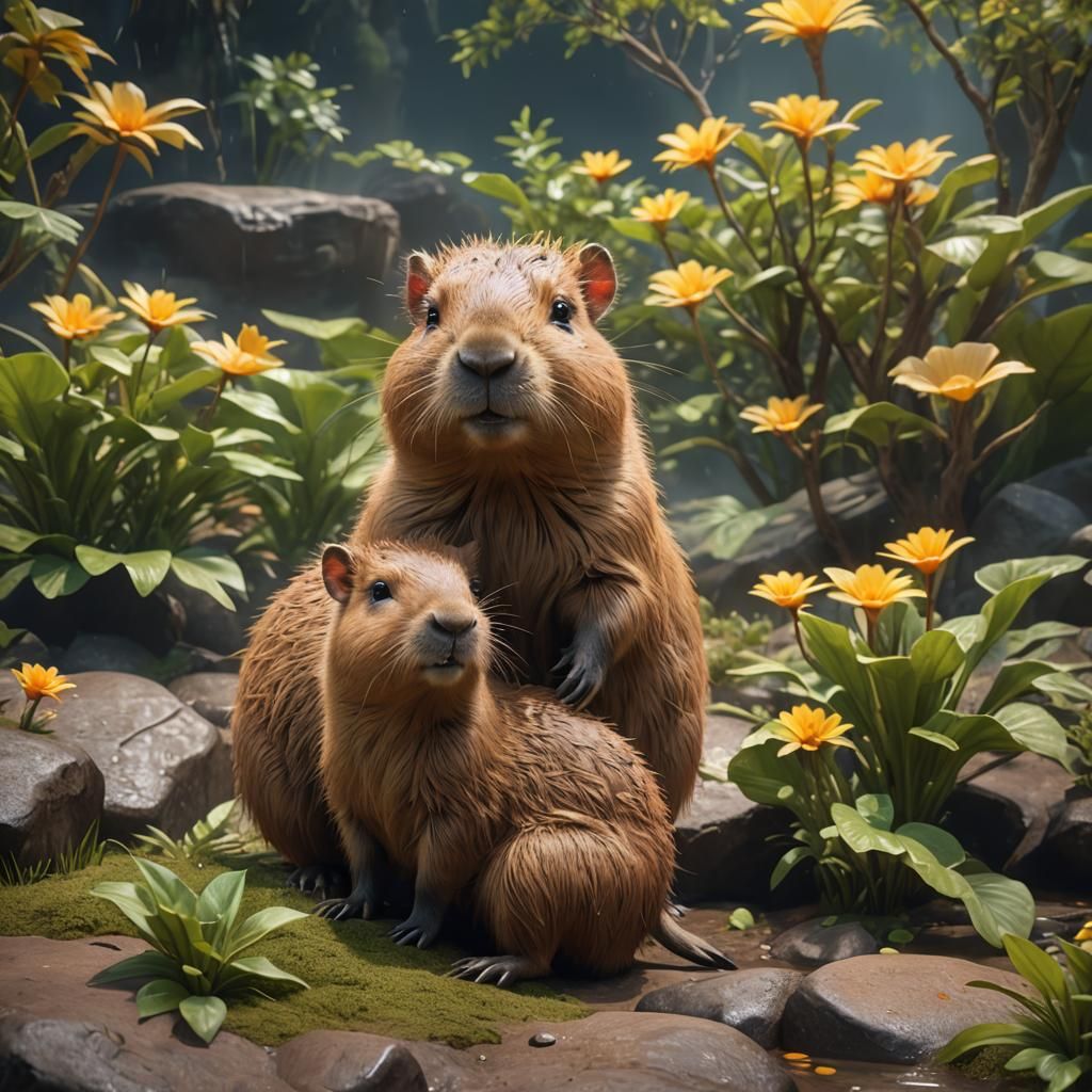 Adorable Baby Capybara Close-Up: Detailed Digital Painting
