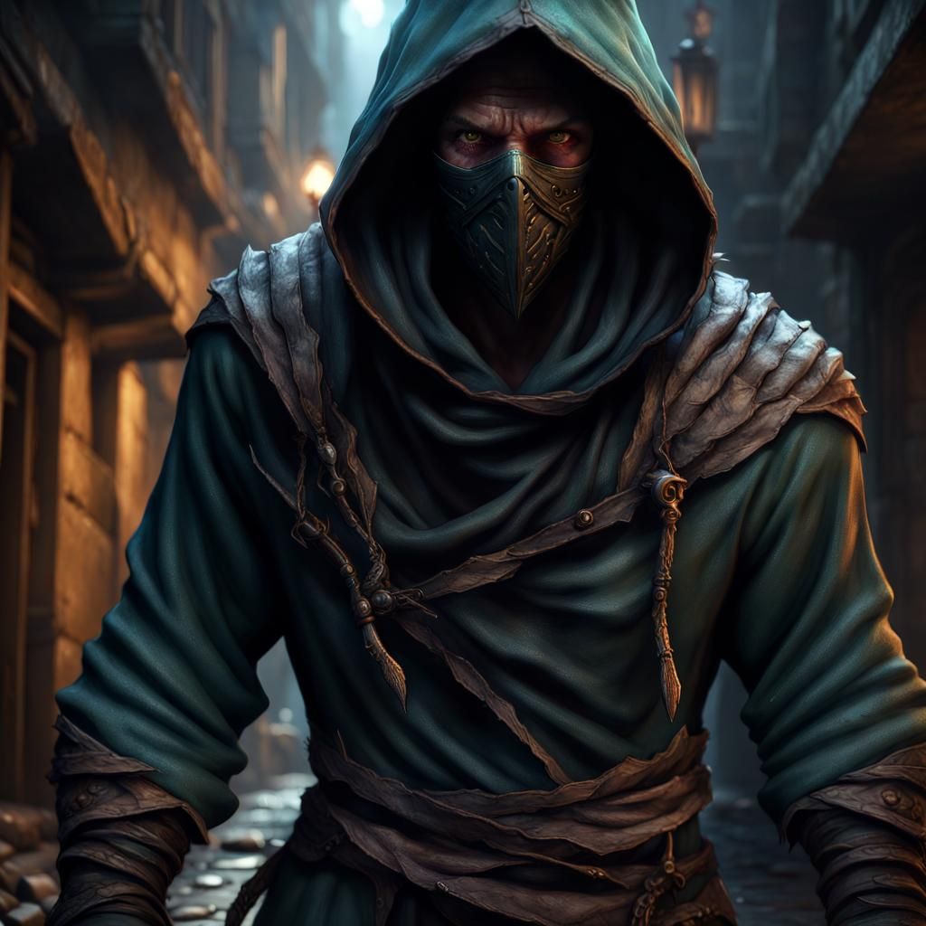 Fantasy Rogue in Dark Alley: Detailed Matte Painting