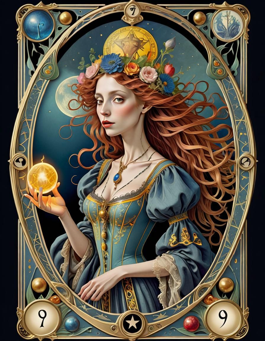 Surreal Papess Tarot Card in Art Nouveau Style