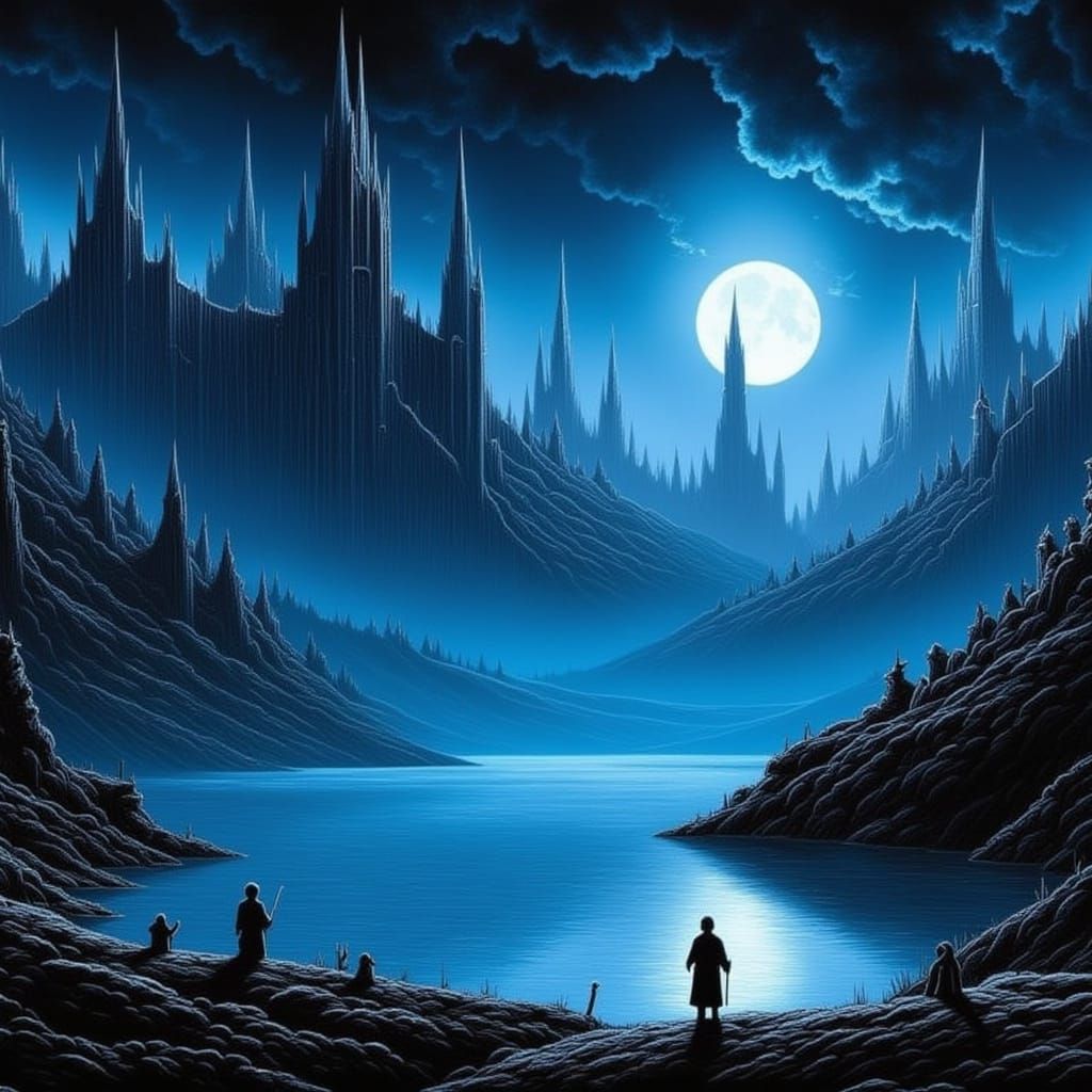 Magical Moonscape Over Mythical Lake
