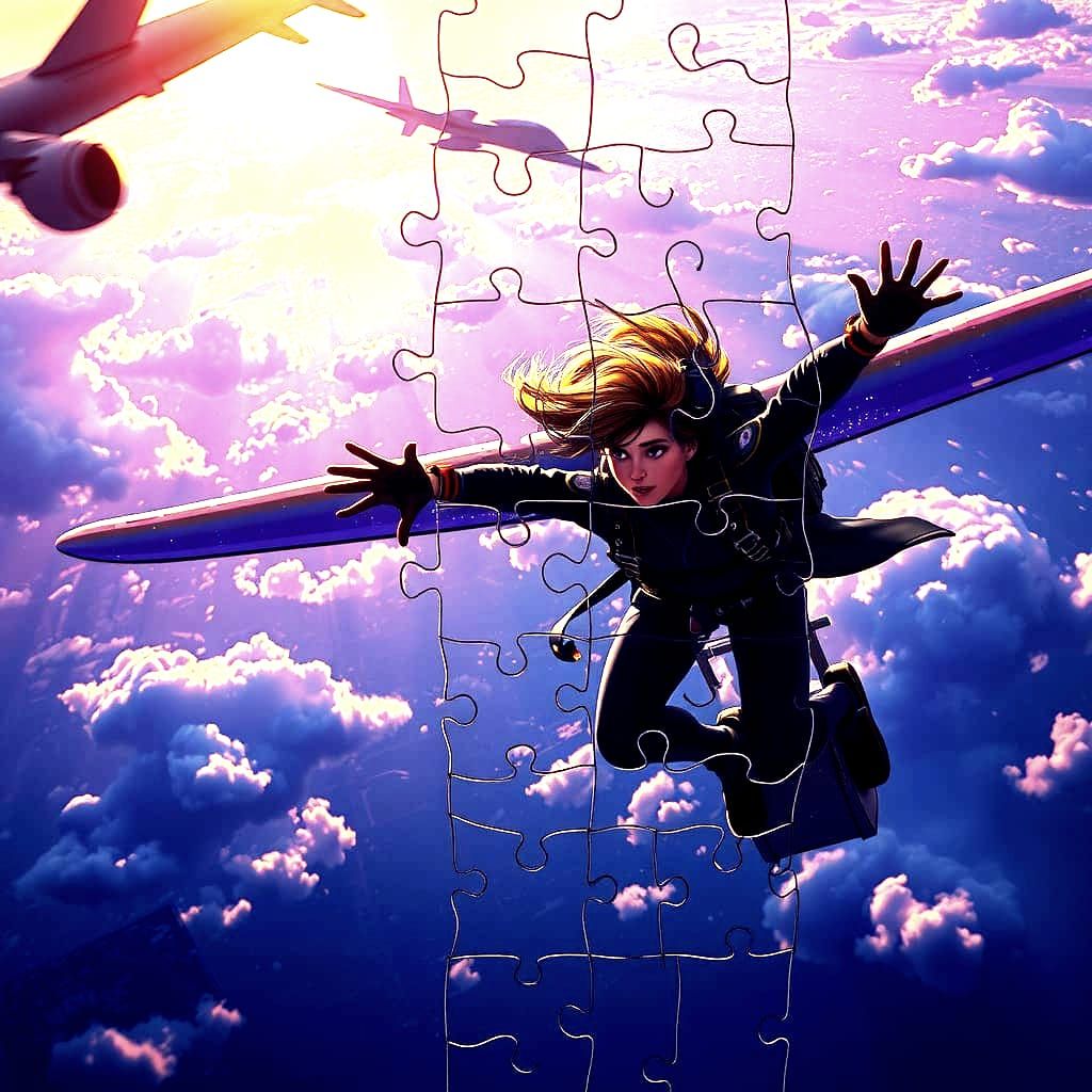 Hyperdetailed Skydiving Puzzle in Dark Fantasy Style