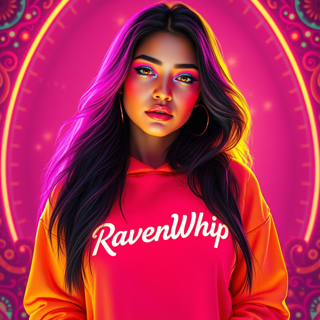 Vibrant Latina Content Creator in Neon Digital Art