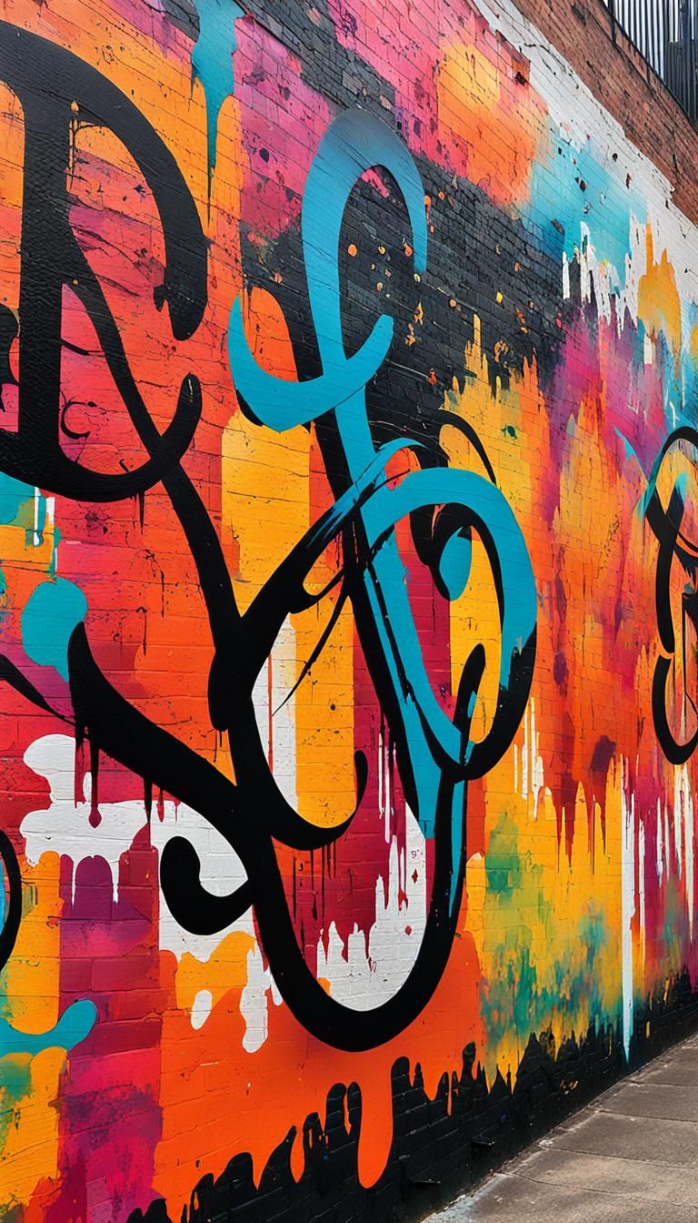 Gothic Calligraphy Mural with Vibrant Colors