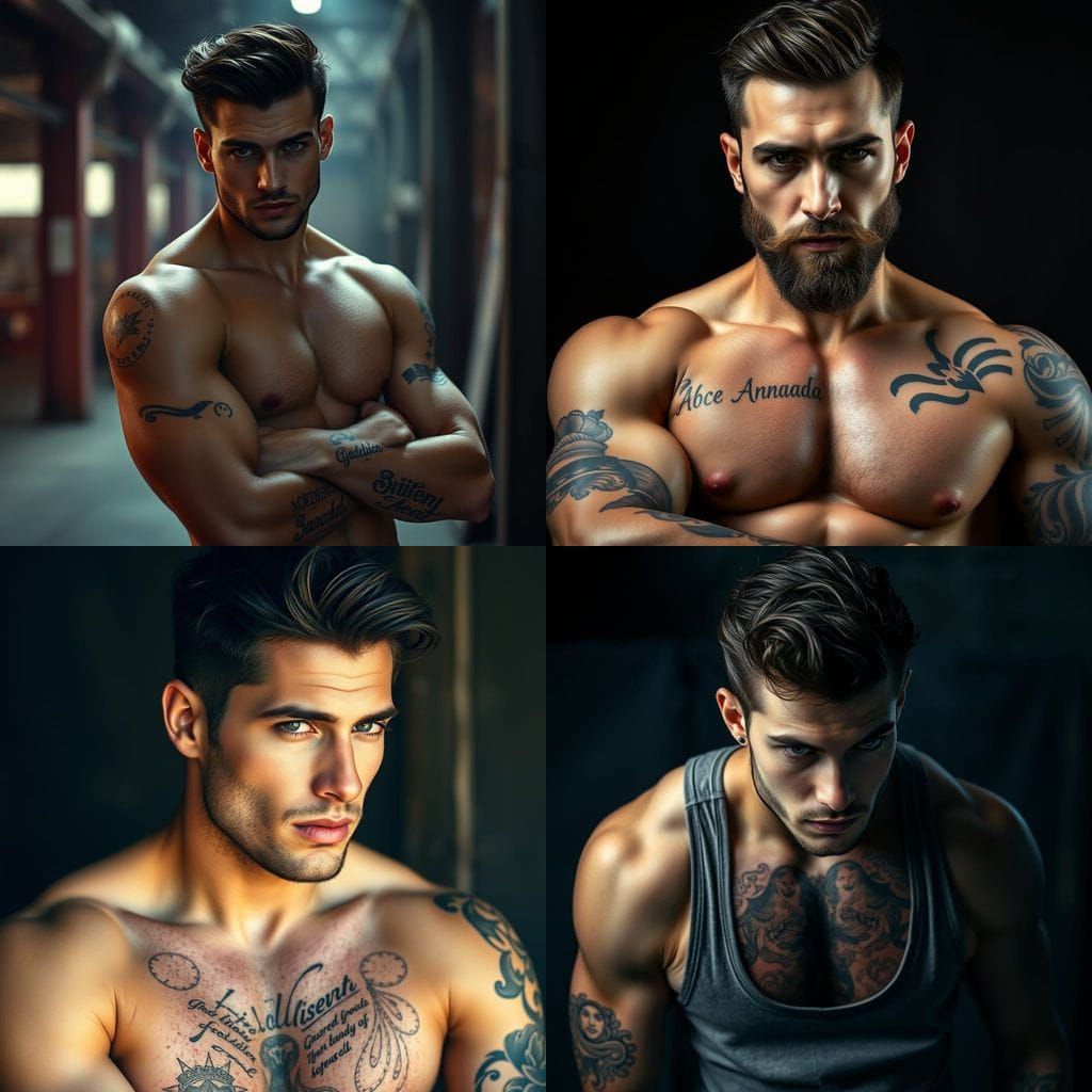Handsome Gay Male Model with Chest Hair and Tattoos