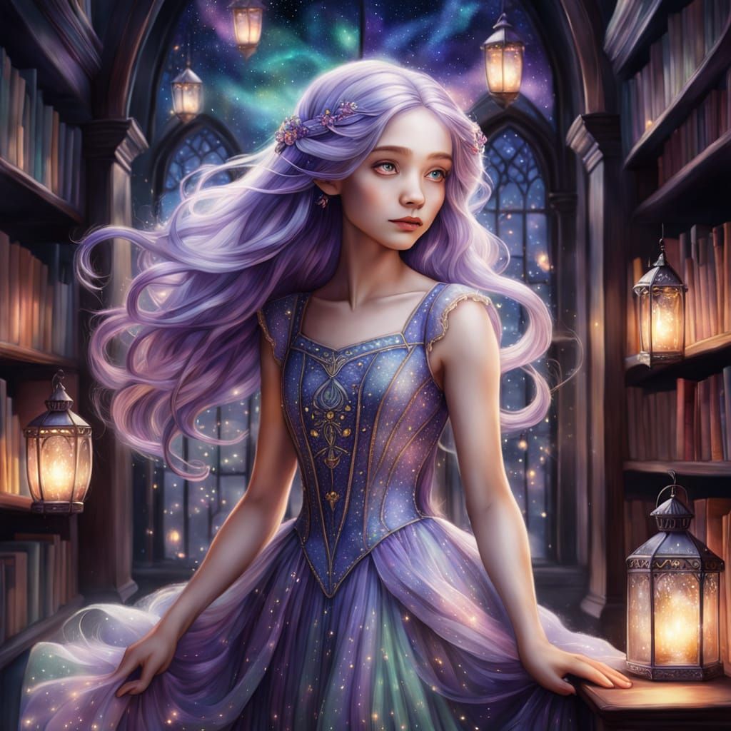 Dreamy Fairytale Princess in Whimsical Library