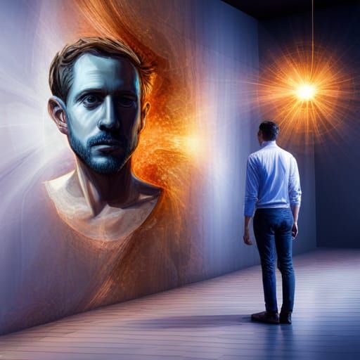 Magical Mercury Mirror Reflecting a Man: Hyperrealistic Art