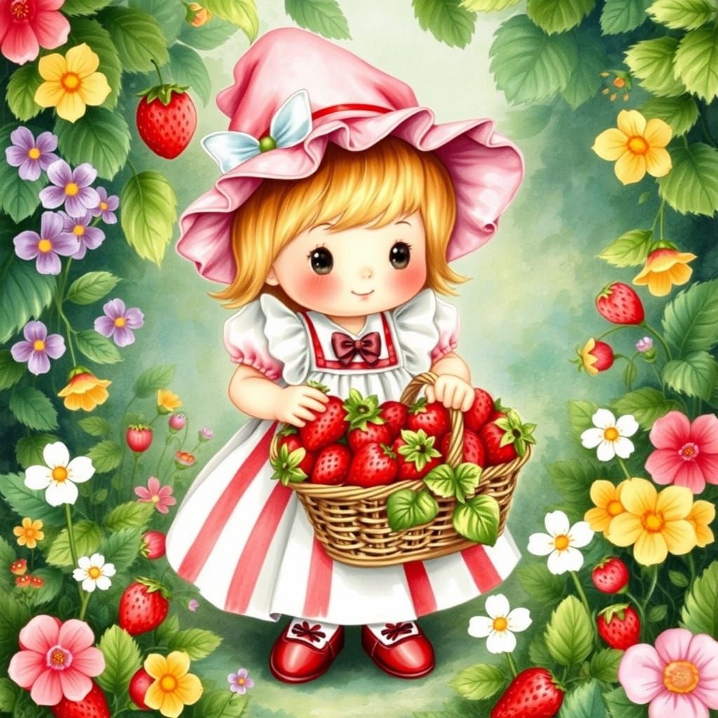 Vibrant Strawberry Shortcake in Whimsical Garden Setting