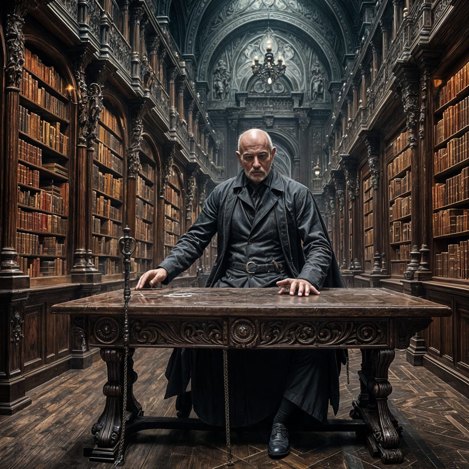Ethereal Gothic Library in Dark Oil Paintings