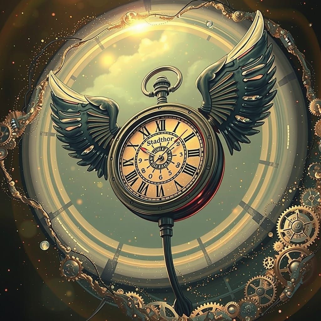 Whimsical Timekeeper in Dreamlike Clockwork Vortex
