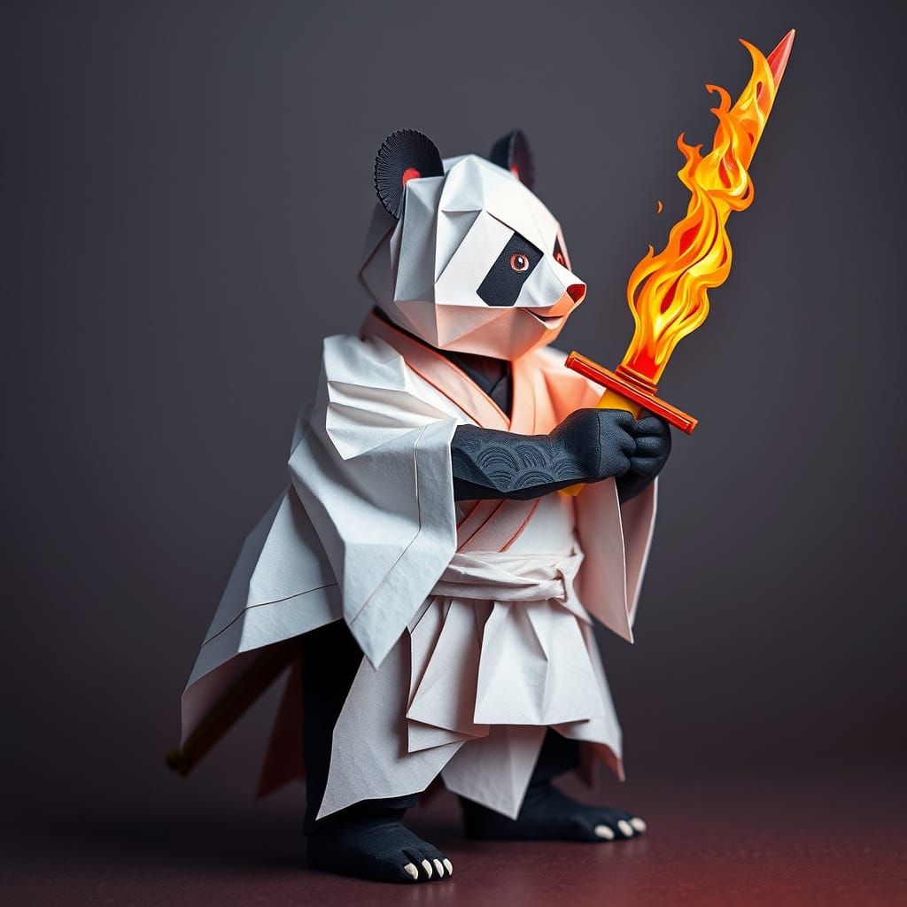 Majestic Panda Wields Sword of Flames in Origami Papercraft ...