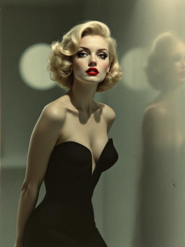 Surreal 1950s Pin-Up in Geometric Space