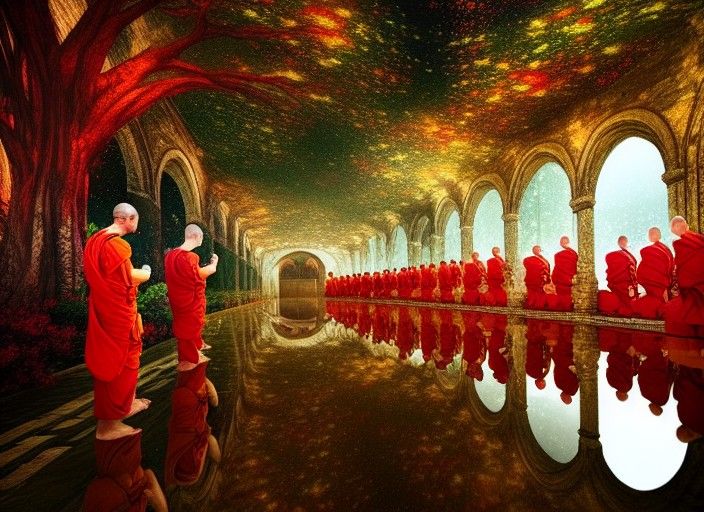 Epic Monastery at Night with Lush Trees