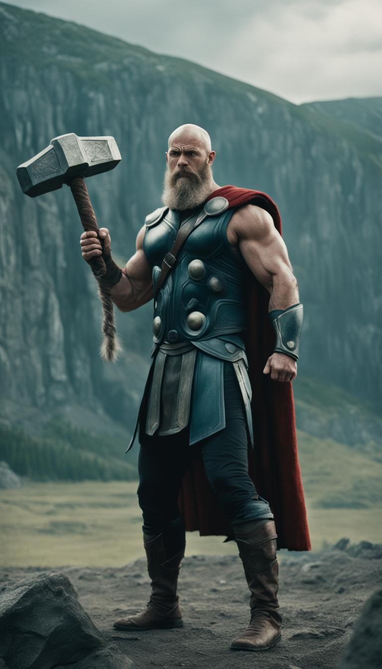 Slavic Thor with Hammer: Cinematic Film Still