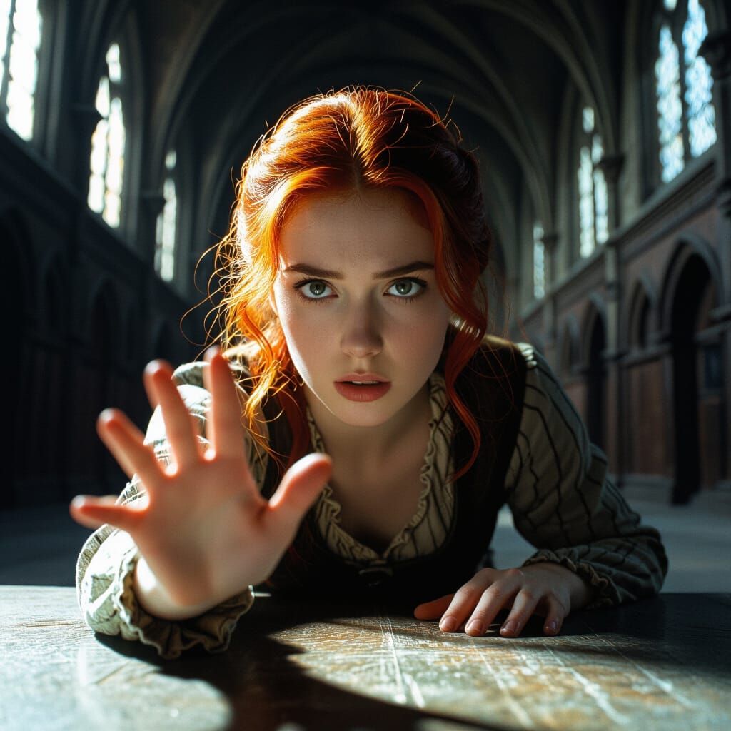 Pleading Woman in Rembrandt-Inspired Chiaroscuro Style