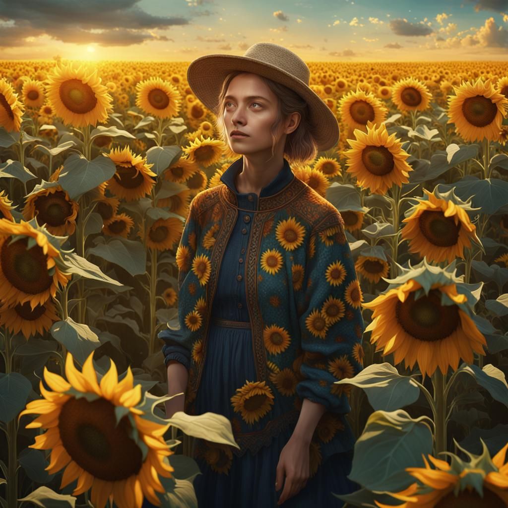 Woman in Sunflower Field: Fantasy Concept Art