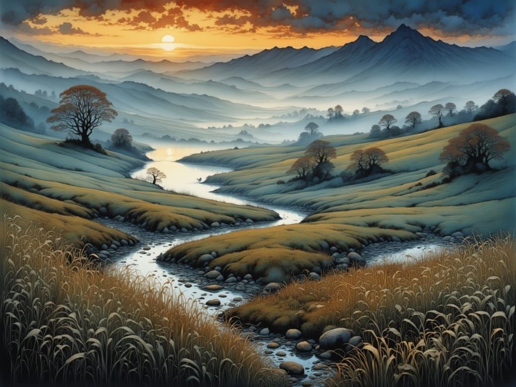 Dreamlike Landscape in Whimsical Watercolor Style