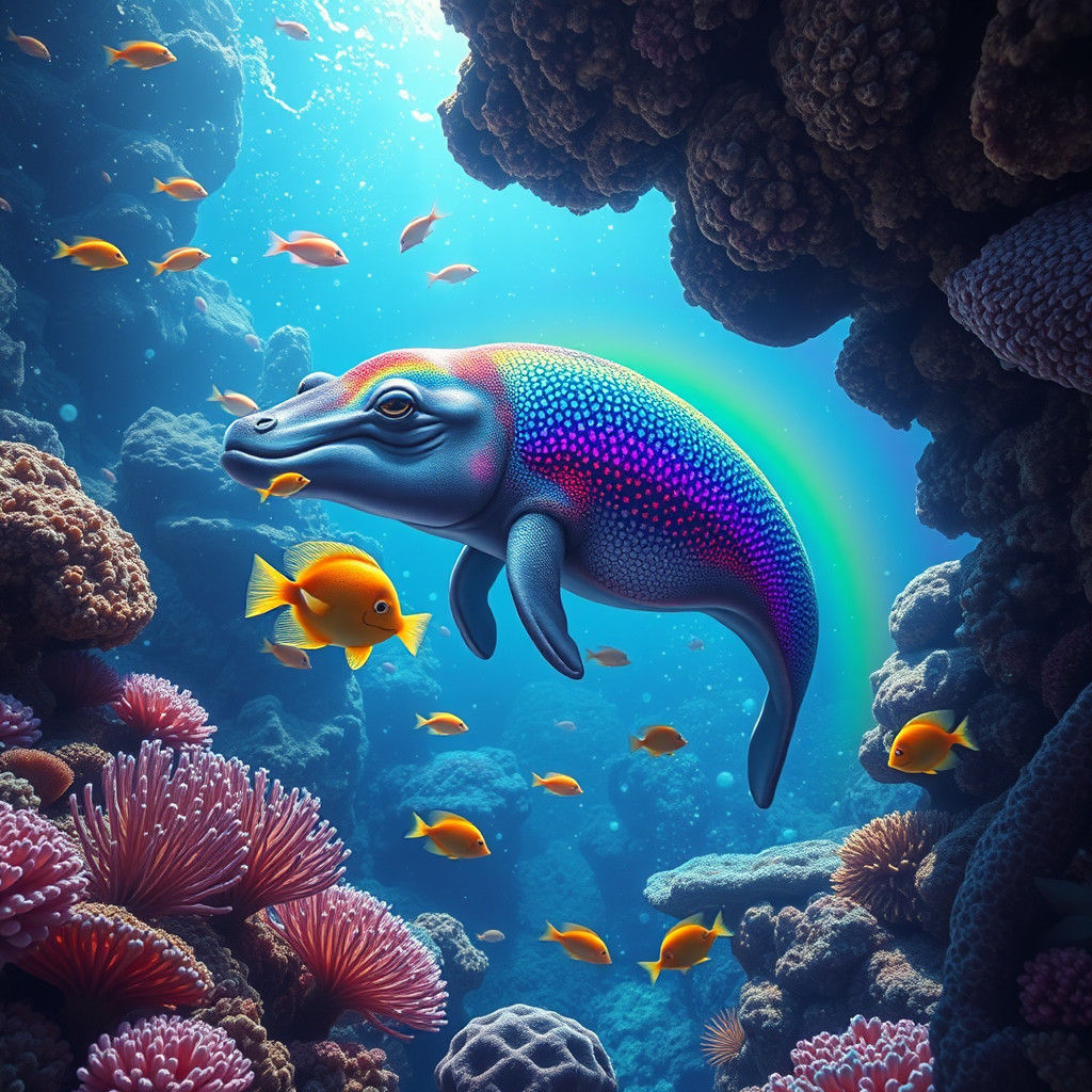 Rainbow Seahorse in a Vibrant Coral Reef