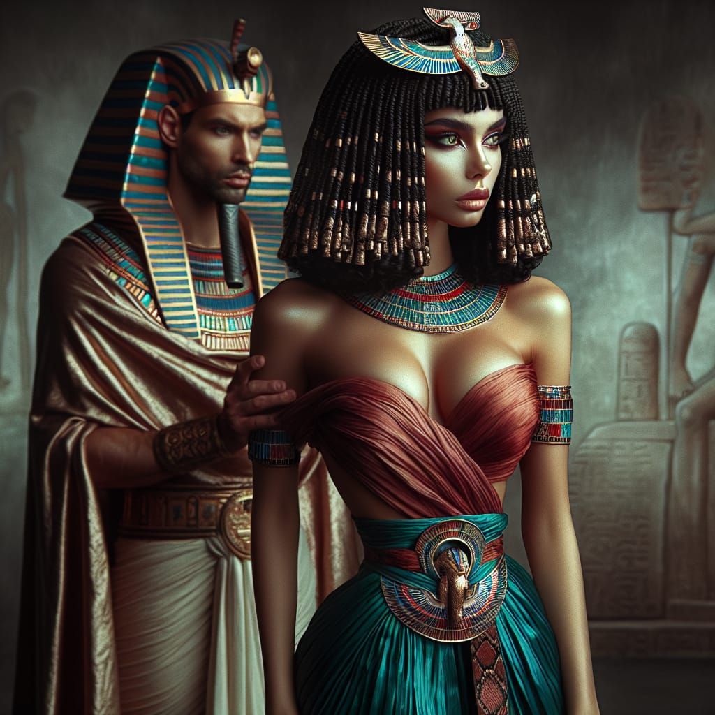 Egyptian Goddess Protects Pharaoh in Moody Digital Painting