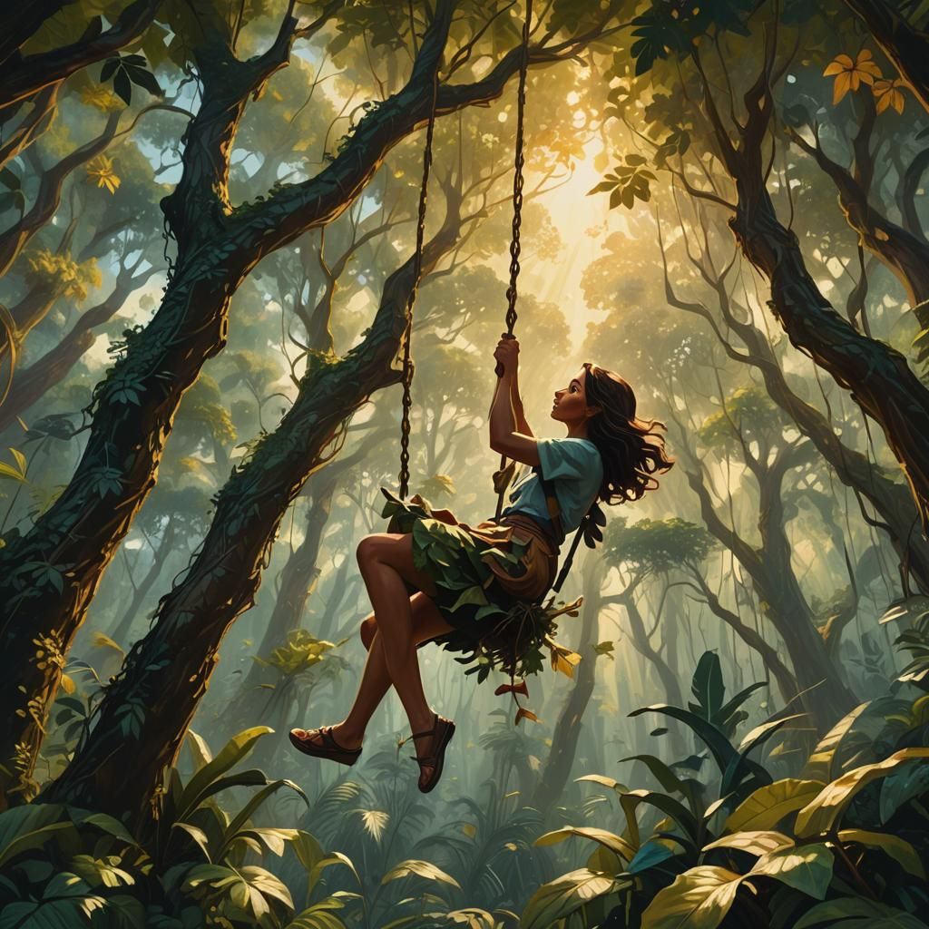 Jungle Swinger in Vibrant Oil Painting
