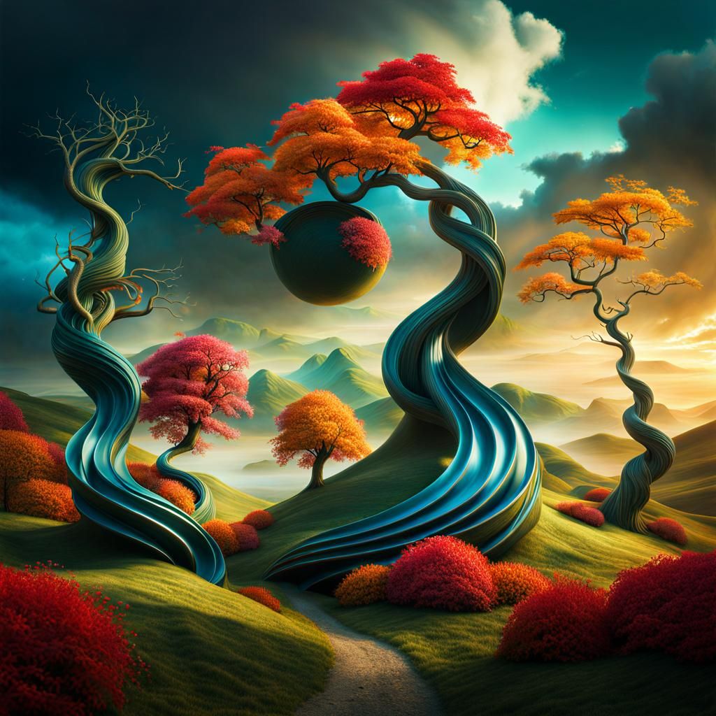 Surreal Four Seasons Still Life in CGI VFX Style