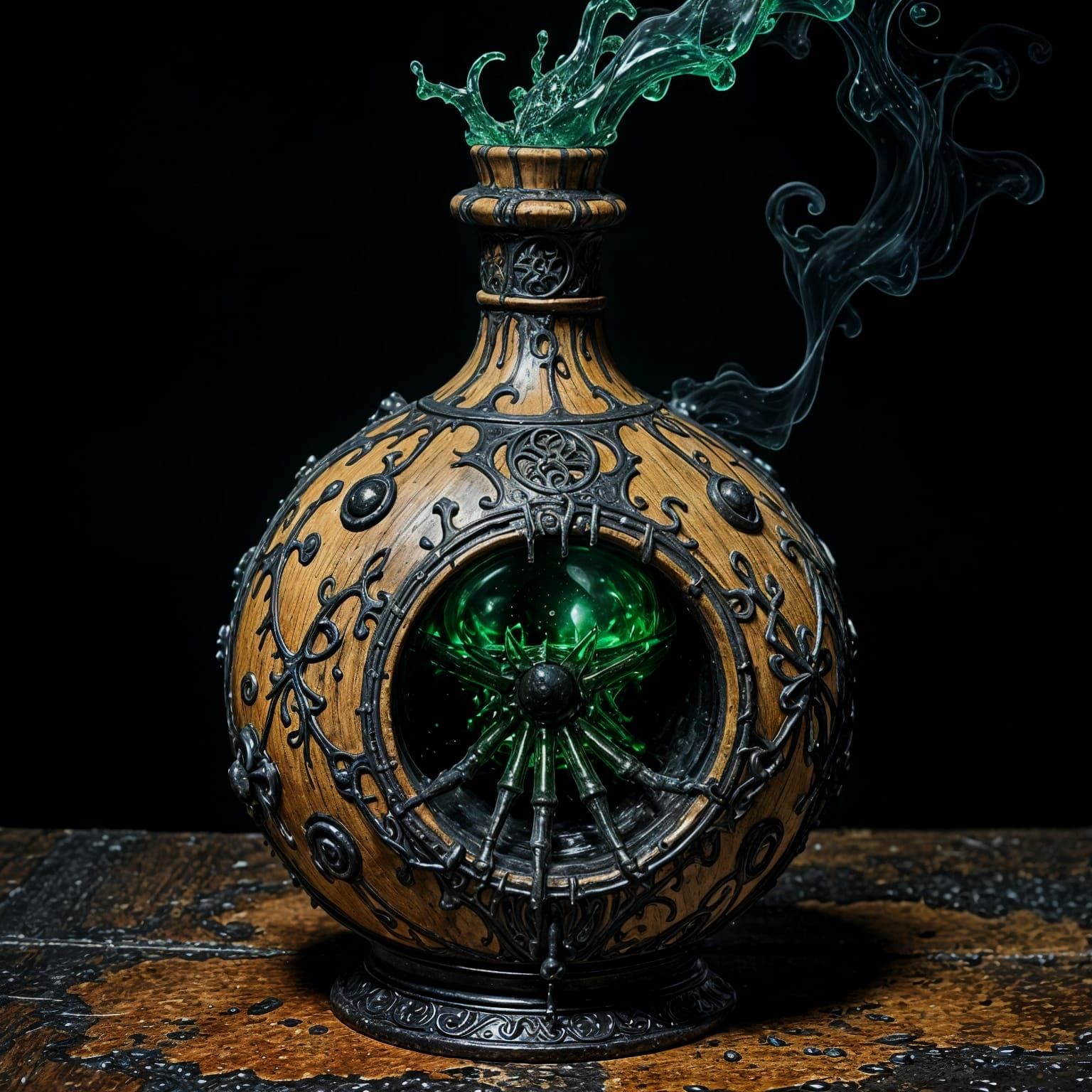 Decaying Potion Bottle with Evil Sigils and Liquid