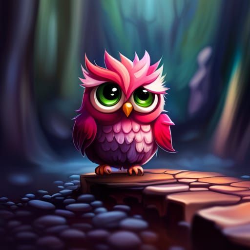 Rainbow Chibi Owl Graffiti Art in Village