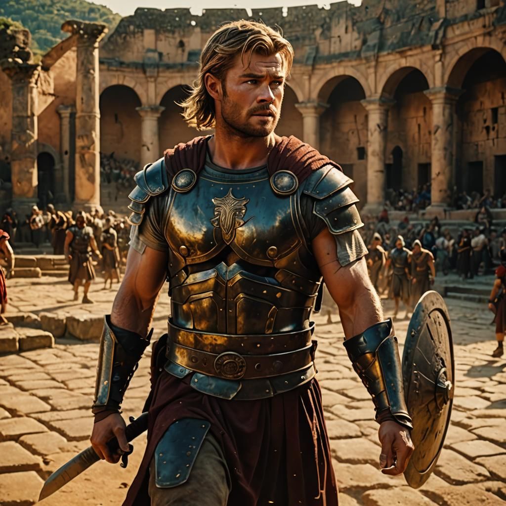 Gladiator in Roman Coliseum: Vibrant Oil Painting