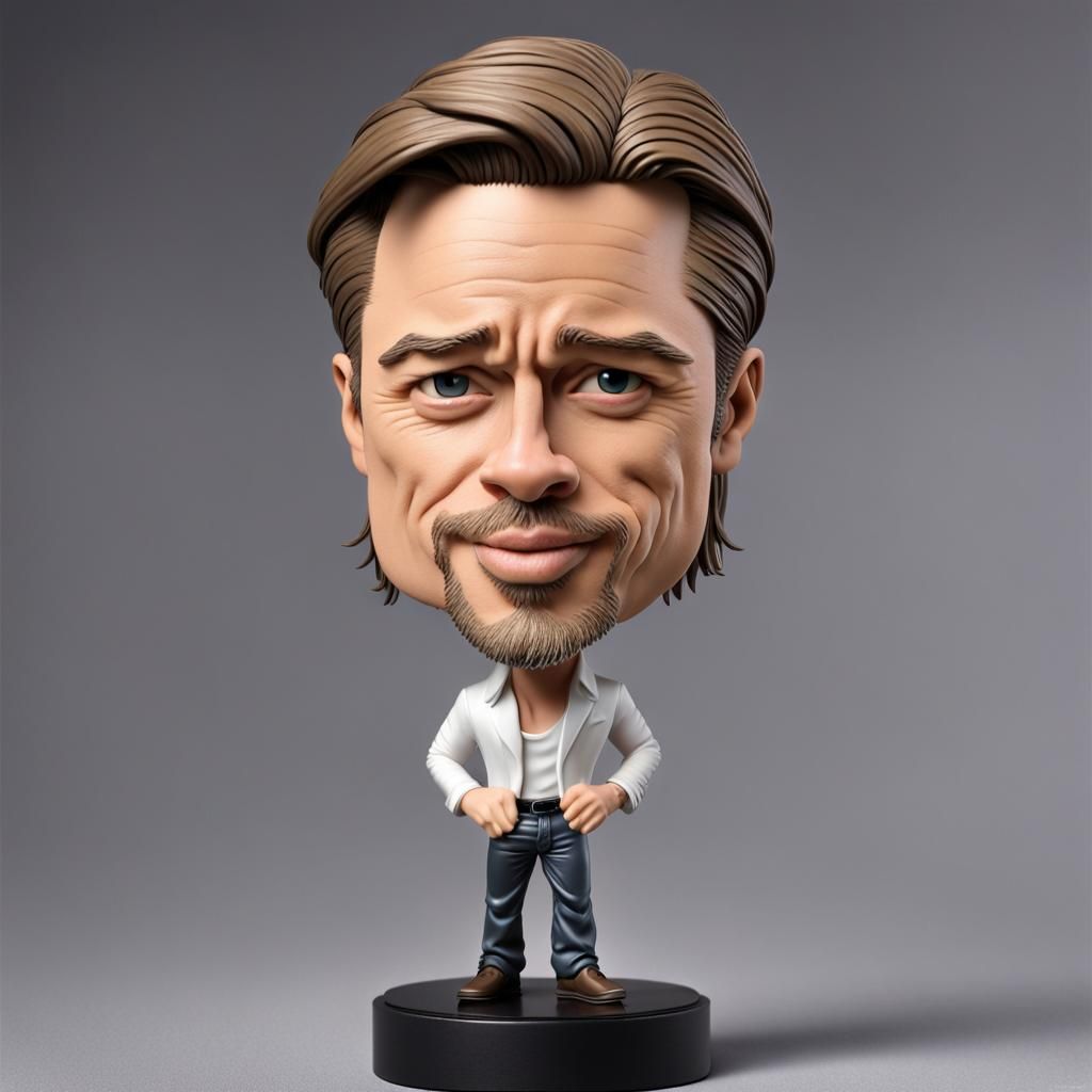 Brad Pitt portrayed as a collectible bobblehead figurine
