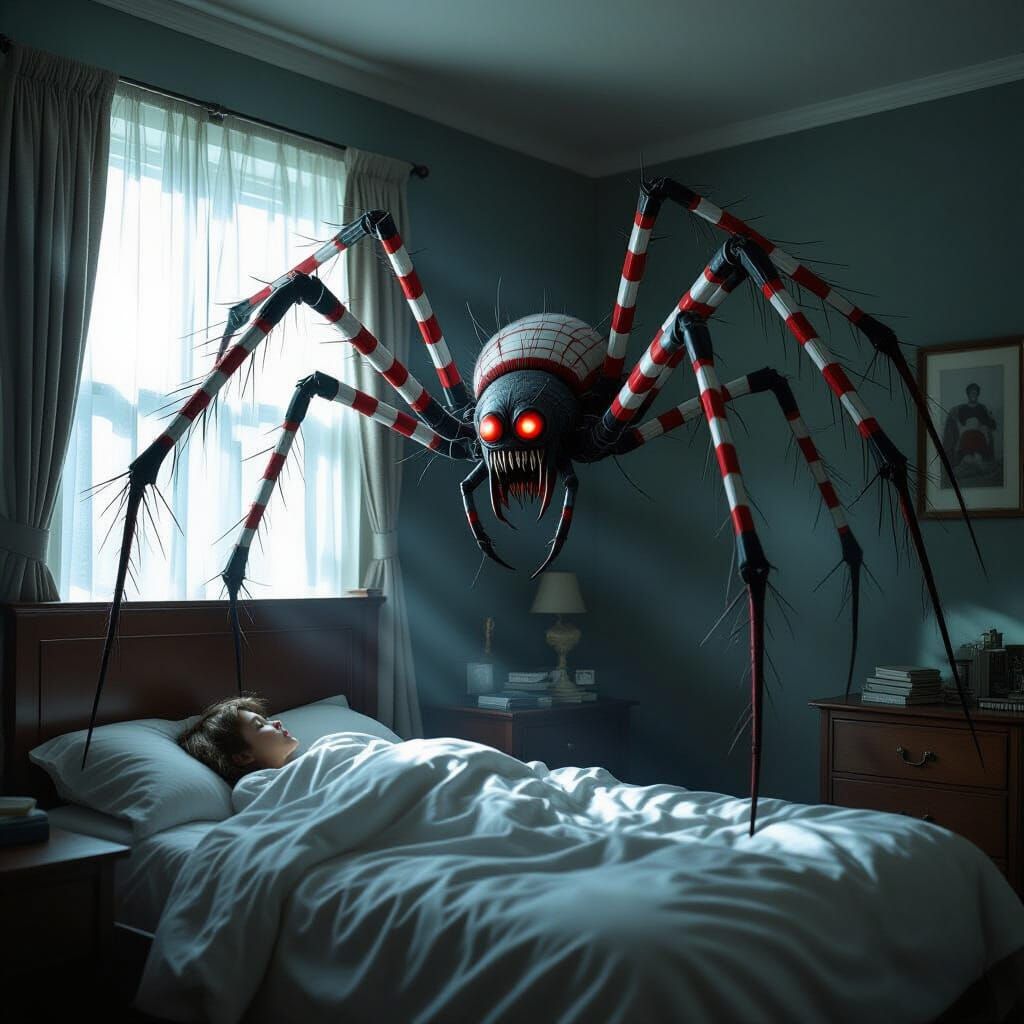 Giant Spider Monster in Dark Bedroom High Res Fantasy Anime