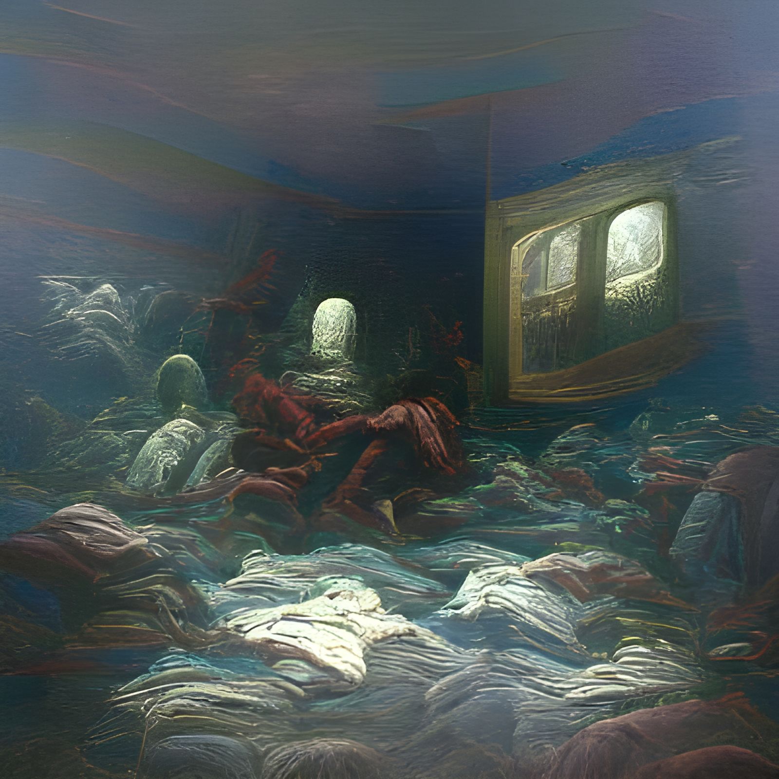 Televisions Stacked in Dark Gothic Horror Style