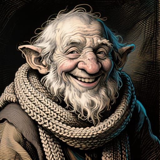 Grizzled Gnome Mendicant with Knit Scarf