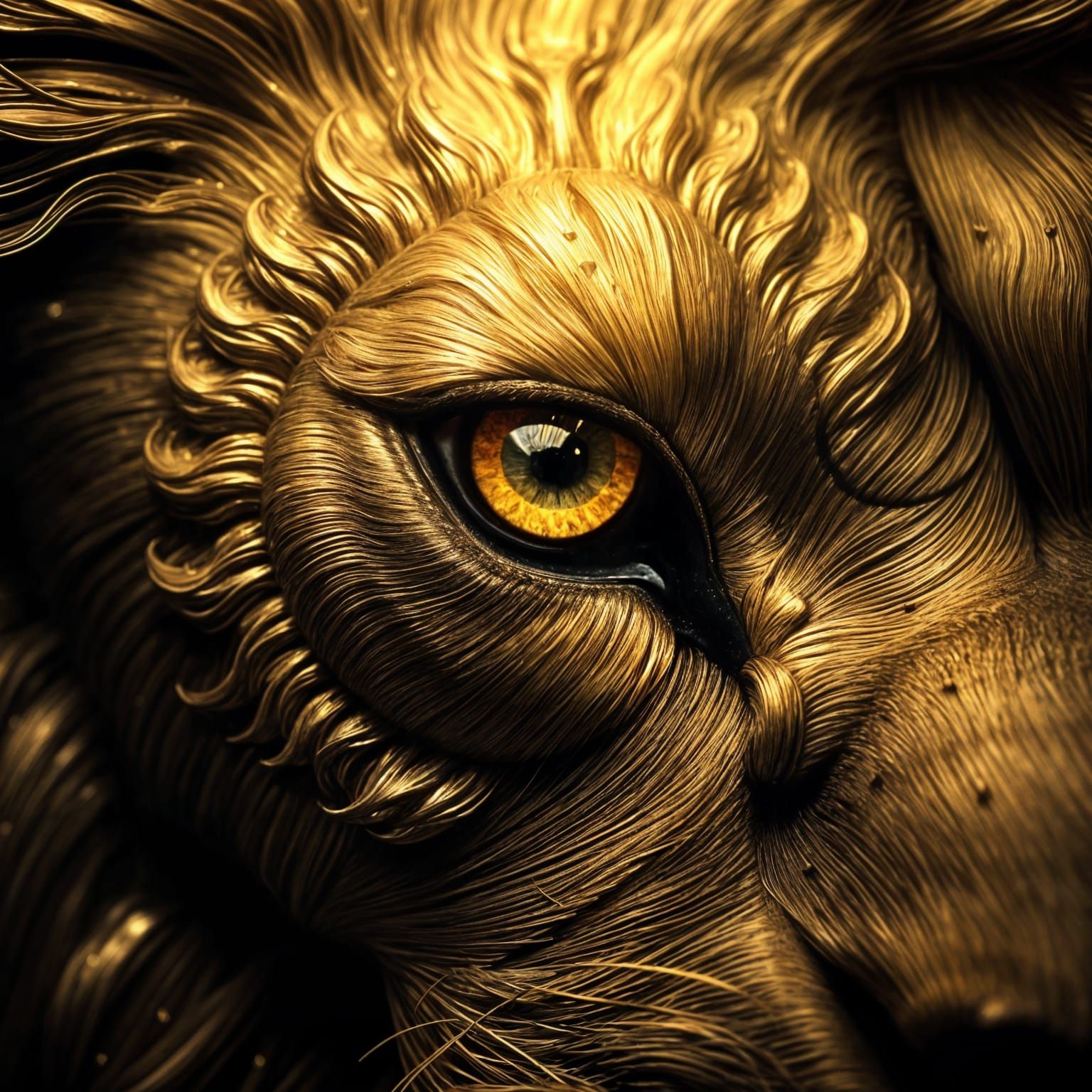 Golden Lion Eye: Hyperrealistic Close-Up