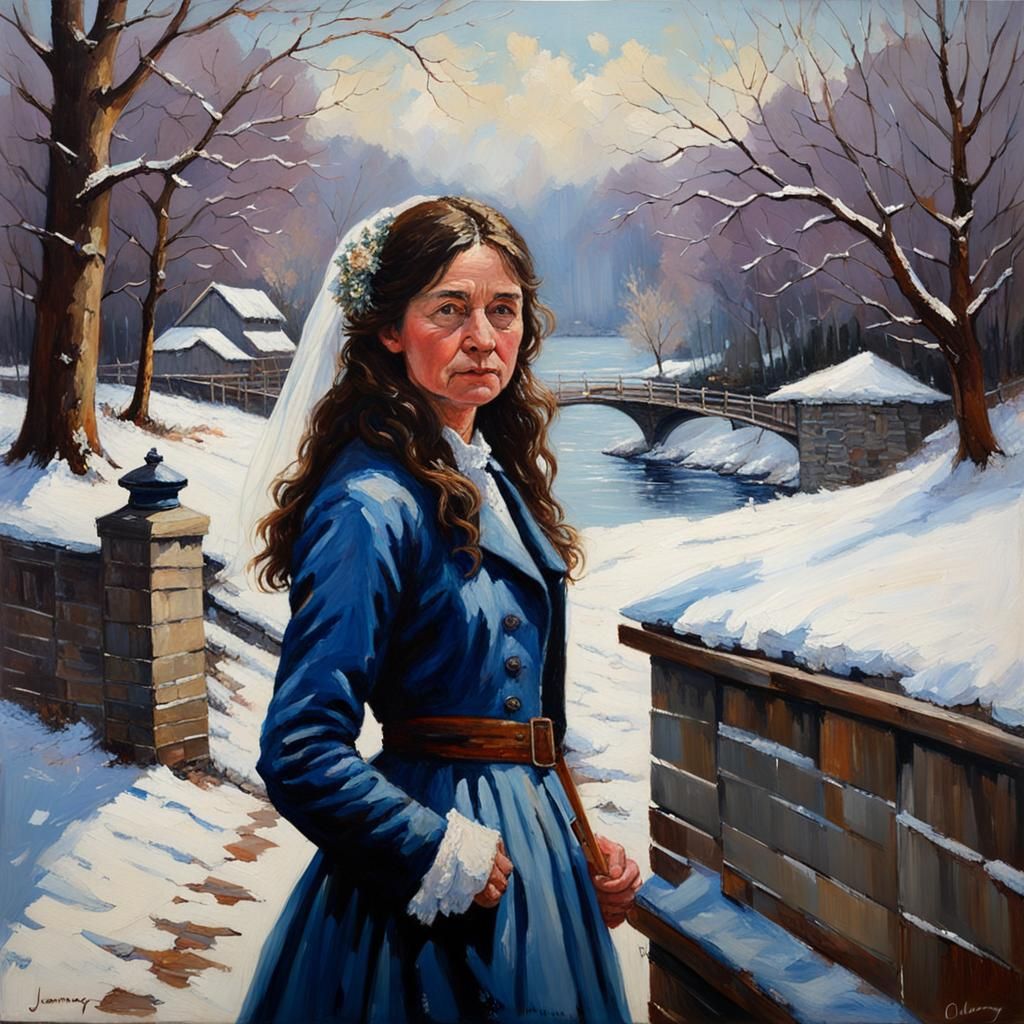 Melancholic Portrait of Aging Woman in Oil Painting Style