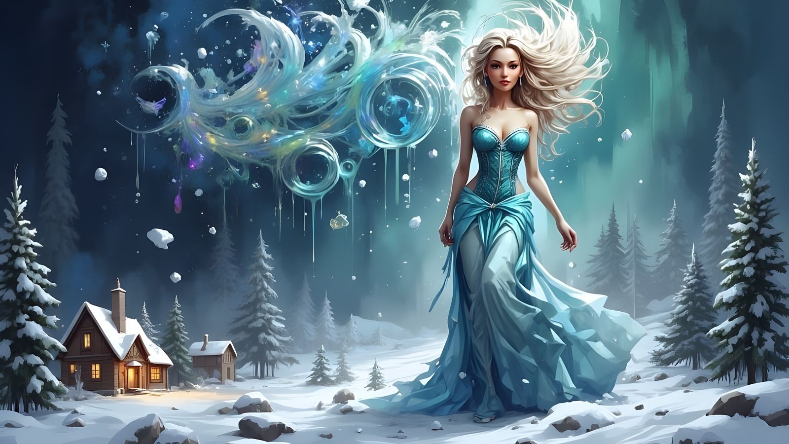 Snow Queen Creates a Snowstorm, Surrealist Style