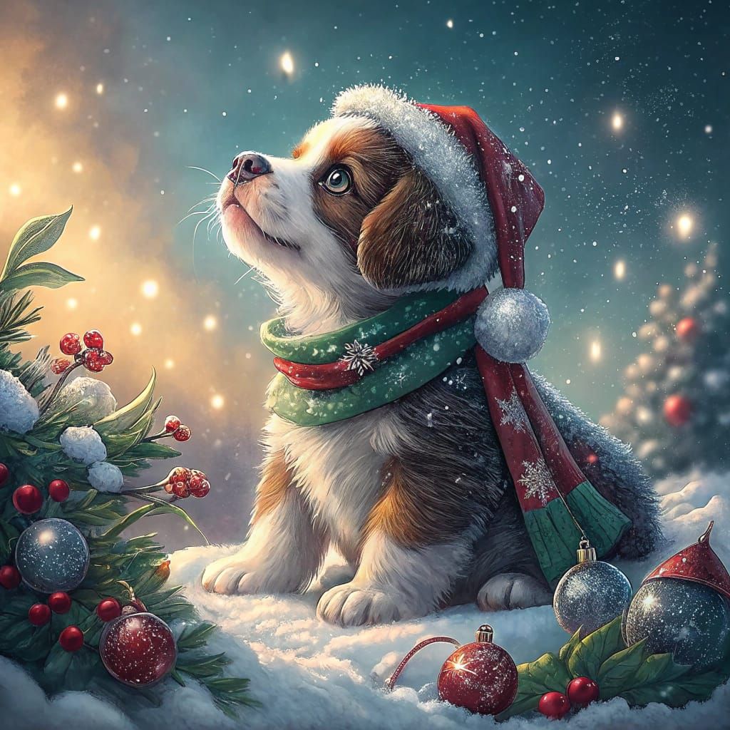 Santa Puppy in Winter Wonderland