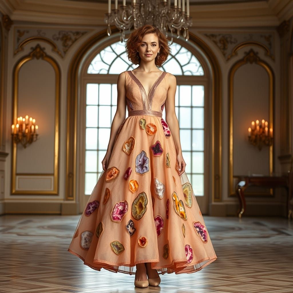 Woman in Geode Dress in Art Nouveau Ballroom