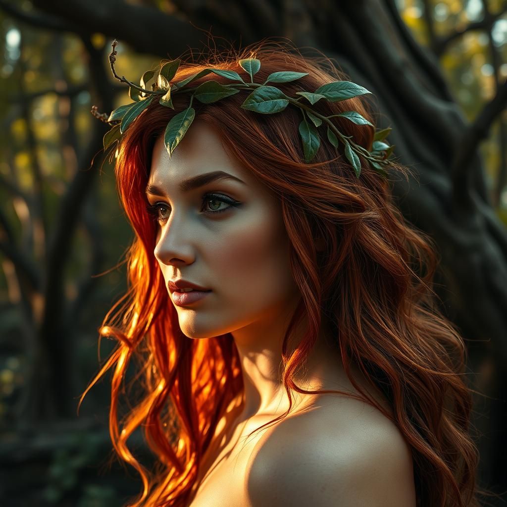 Woman with Red Hair and Leaf Crown