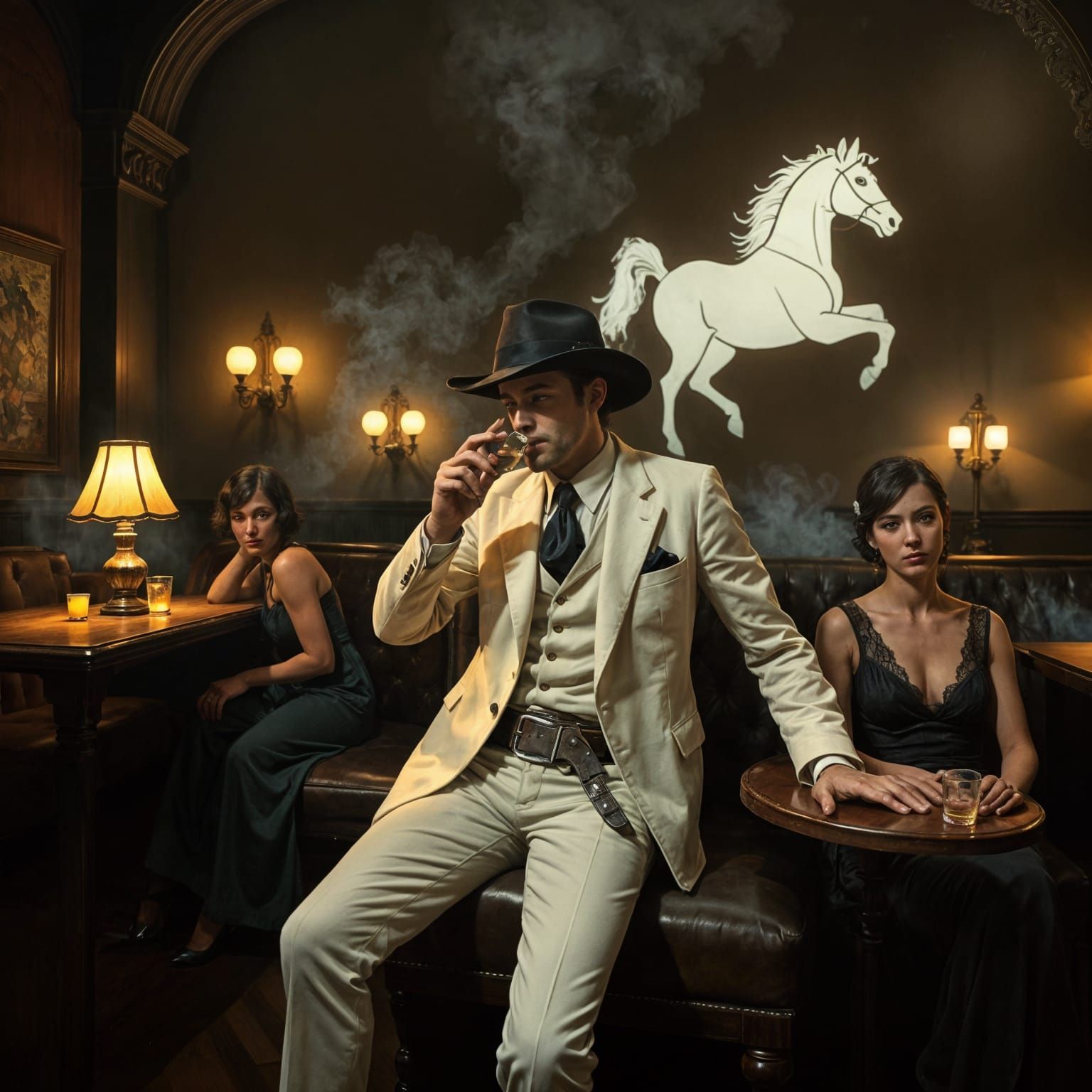 Lone Gunfighter in 1920s Speakeasy, Art Deco Style