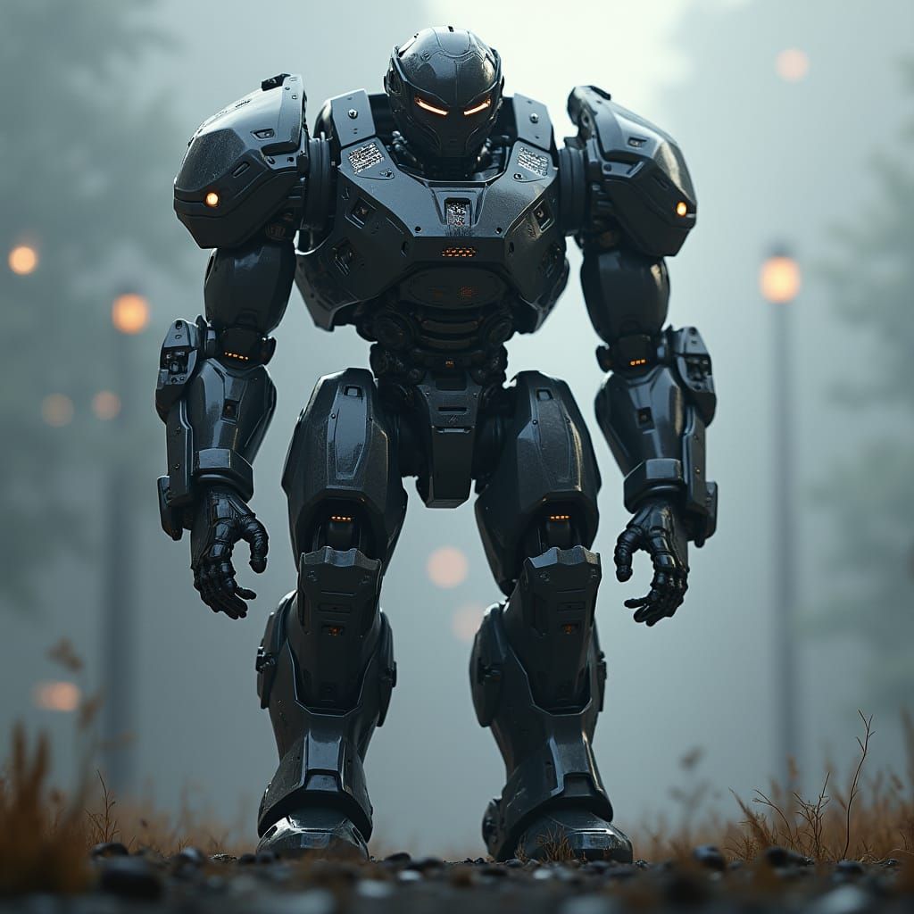 Futuristic Dark Trooper: Gleaming Mech Details