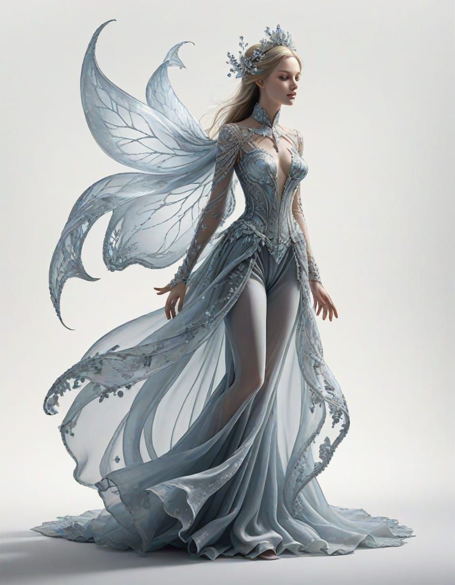 Ethereal Woman in Silk, Radiant with Fractal Moonlight