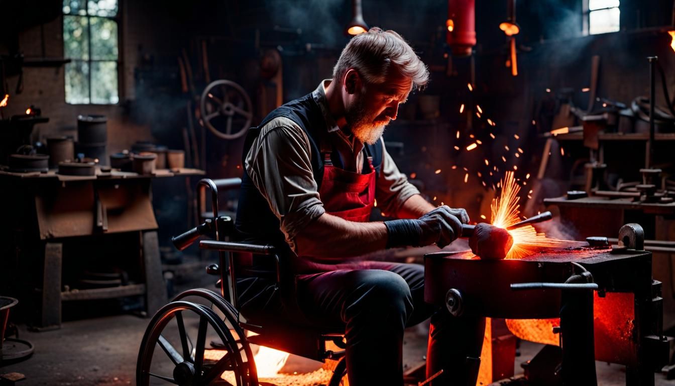 Blacksmith in Wheelchair Forging Iron
