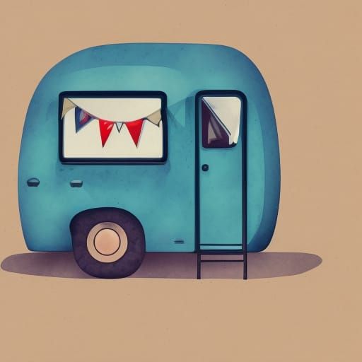 Cute Watercolor Camper Illustration in Retro Style