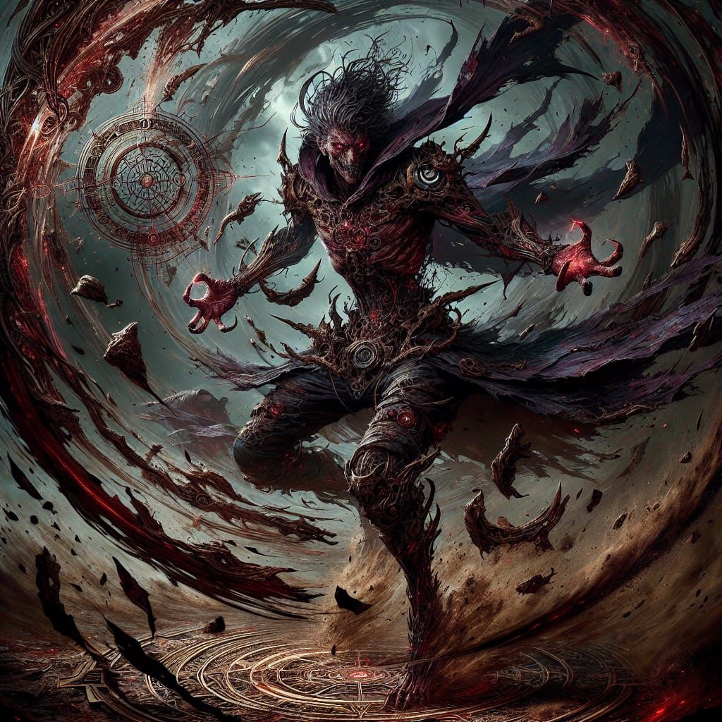 Demonic Warlock with dark aura around, agressively spinning ...