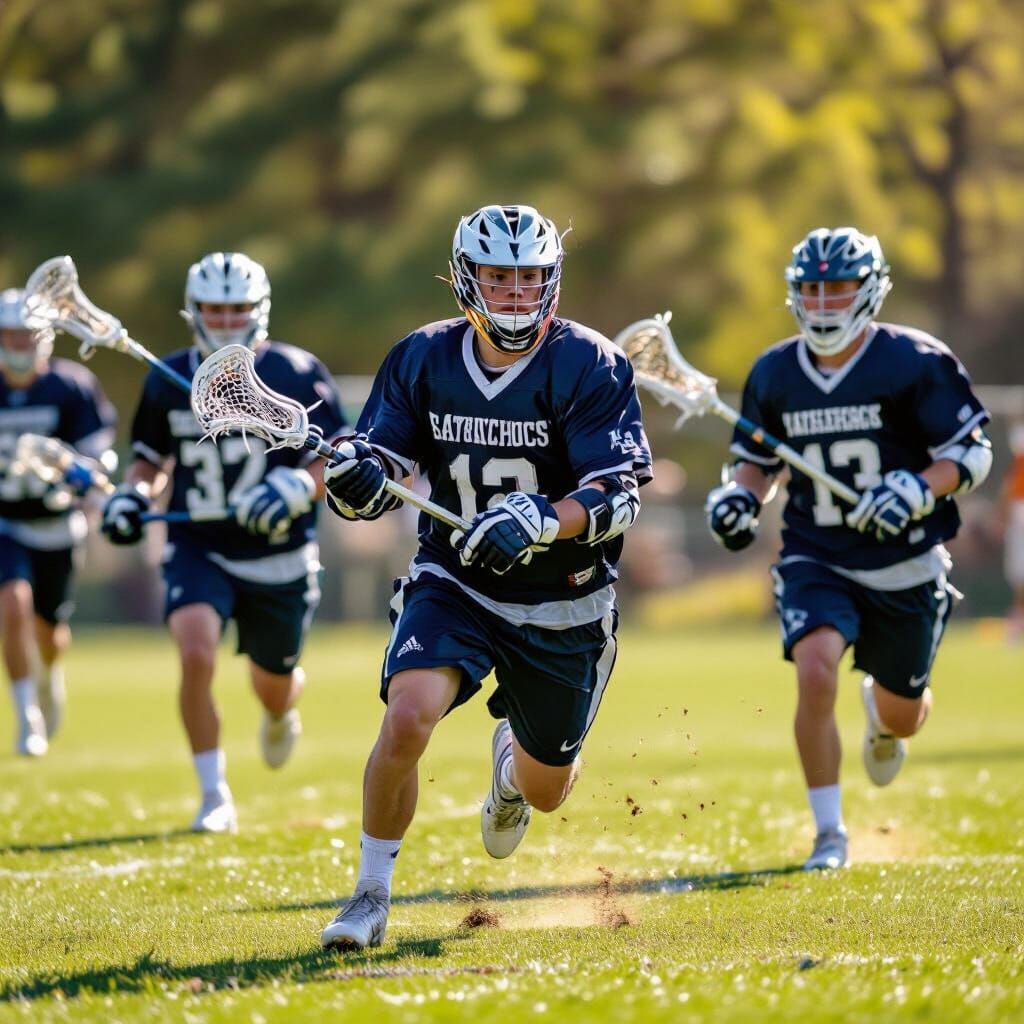 Teen Boys Play Intense Lacrosse Game in Sports Photography S...