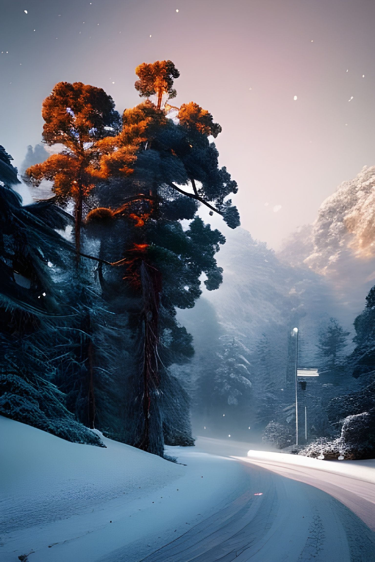 Snowy Mountain Valley in Winter Wonderland