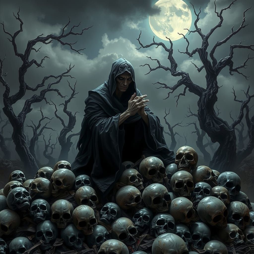 Grim Reaper in Desolate Wasteland, Gothic Art