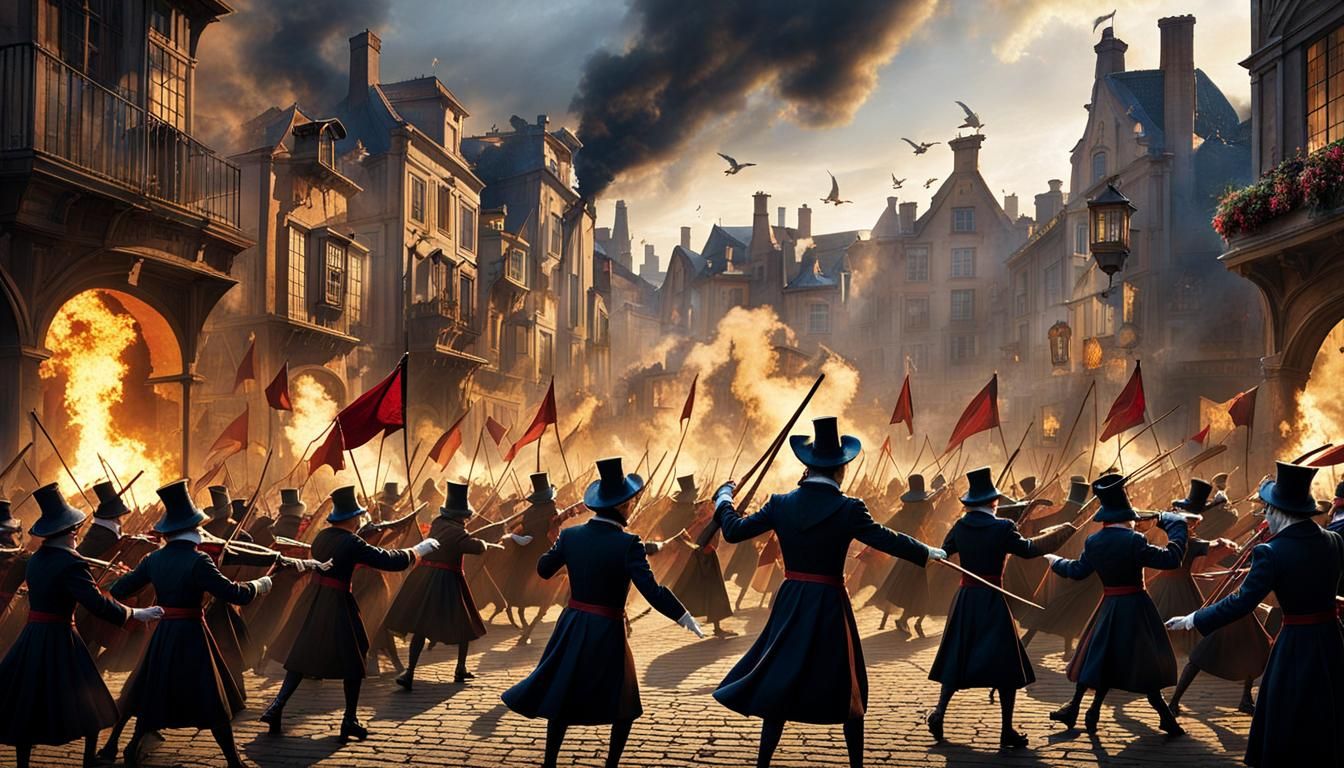 Surreal Pied Piper Leading Rats Through Streets