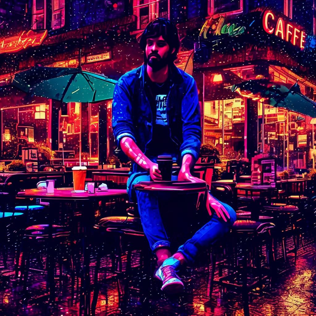 Vibrant Night Cafe Scene in Digital Art