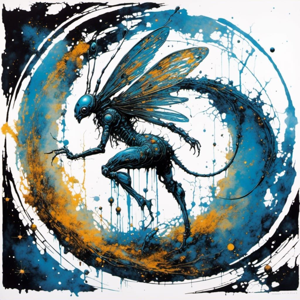 Blue Insectoid Alien in Ethereal Cosmos